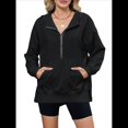 thumbnail image 1 of Suéter Holgado de Larga con Capucha y Bolsillos con Cremallera para Mujer, Otoño e Invierno Negro XL, 1 of 10
