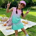 thumbnail image 2 of Girls' Clothing Sets Summer Outfits Size 7-8 Two Piece Outfits Cute Preppy Clothing Sets Casual Tank Top and Y2K Skirts Sport Activewear Cyan 11-12 Years, 2 of 7