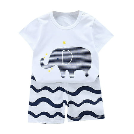 

Fesfesfes Toddler Boys Baby Girls Kids Outfit Child Tshirt Sets Short Sleeve Shirts and Shorts Suits Cute Cartoon Pattern Casual Tee Sets On Sale