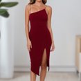 thumbnail image 4 of Vestido Elegante Vestido elegante para mujer Abertura lateral con hombros descubiertos Traje diario sin espalda (Rojo vino L) Ygjytge para Mujer Vino rojo T M, 4 of 6