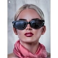 thumbnail image 3 of Womens Art Deco Mod Thick Temple Cat Eye Sunglasses Black - Red, 3 of 10
