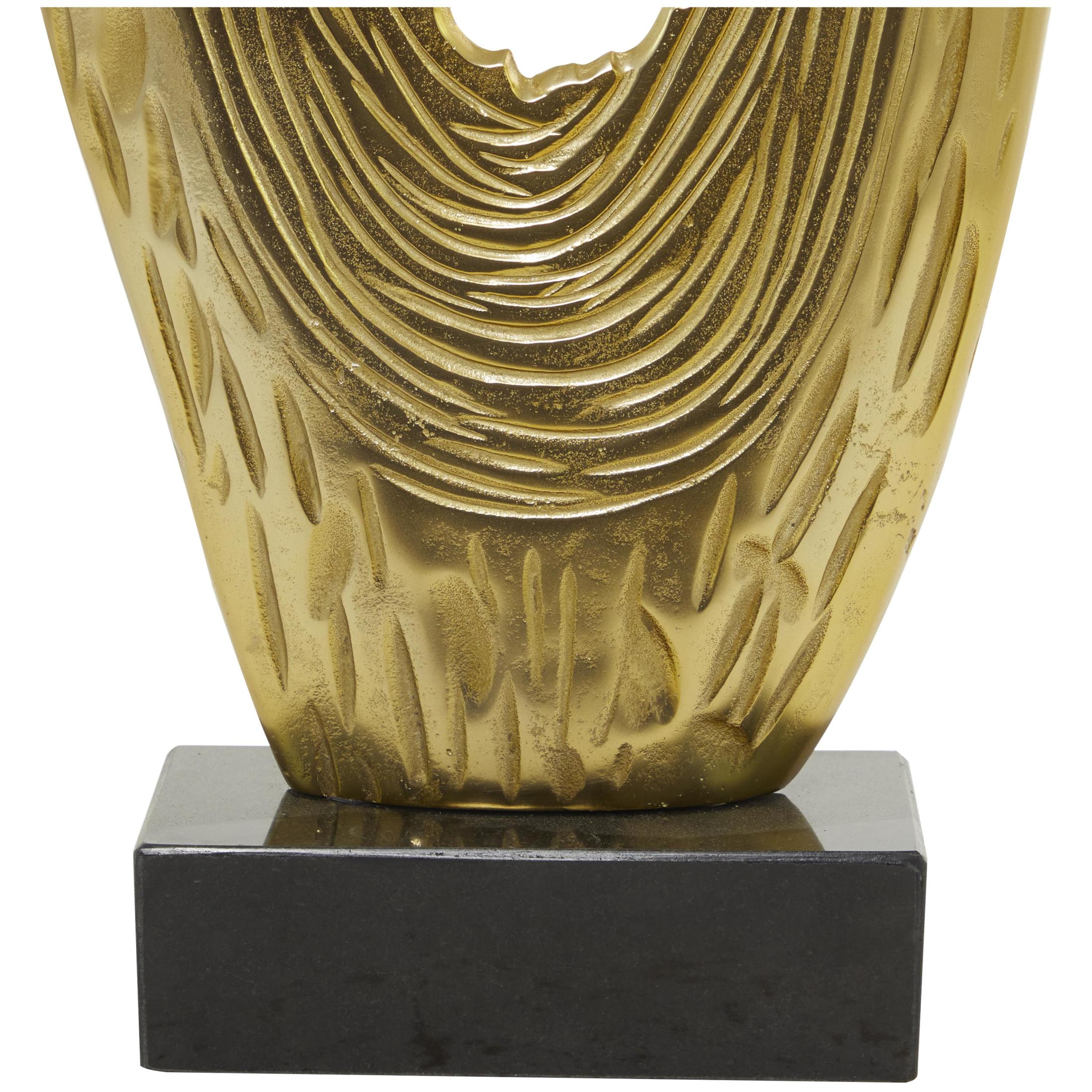 15" x 50" Gold Aluminum Metal Teardrop Abstract Sculpture with Black Base, by DecMode