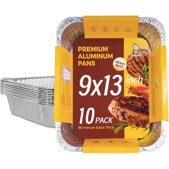 Katbite Heavy Duty 9x13 Aluminum Foil Pans, 10-Pack Disposable Baking Tray Set