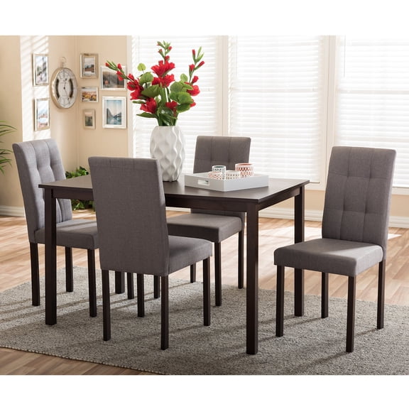 Pemberly Row 5 Piece Tufted Dining Set in Beige and Dark Brown