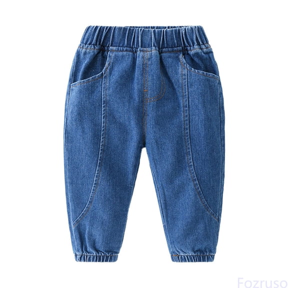 Fozruso Soft Micro Elastic Feet Solid Color Denim Pants For Boys And Girls With Fall Kids Jeans For Kids Pants Casual Denim Pants Sizes 18-24 Months(Blue)