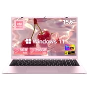 TRHRO 15.6" FHD IPS Pink Laptop, 256GB SSD 8GB RAM, Intel Processor, Dual 4K Output & Type-C PD, Office 2024 Included, for Business & Study, Pink