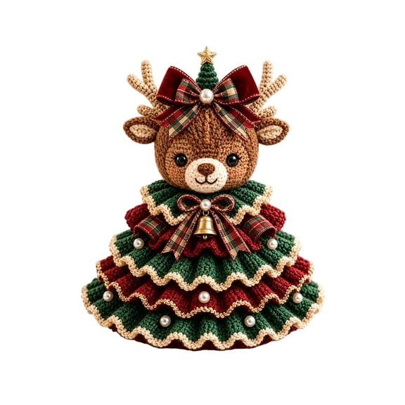 WEEEANT DIY Crochet Christmas Tree Kit Reindeer Yarn Ornament Hand-Woven Holiday Decoration Desktop Craft Project for Beginners and Hobbyists