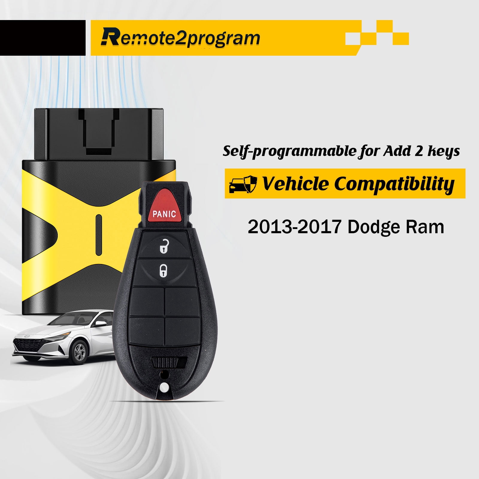 Self Programmable Car Key Fob DIY Kit/Add 2 Keys and Keyless Entry Remote Replacement for Dodge with FCC: GQ4-53T