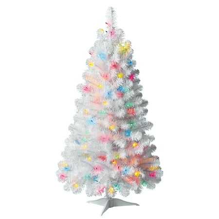Holiday Time Prelit 105 Multicolor Incandescent Lights, Indiana Spruce White Artificial Christmas Tree, 4'
