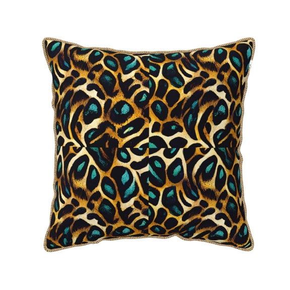 Xecao Teal Leopard Print Soft Velvet Decorative Throw Pillow Covers, Square Cushion Cases for Bed, Sofa, Living Room, Car, and Indoor Outdoor Use-16"x16"