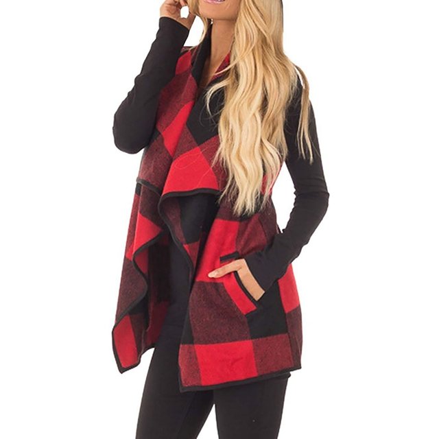 Sleeveless Cardigan, Sleeveless Jacket Skin Friendly Printed Pattern For Women For Indoor Red,Plaid