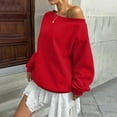 thumbnail image 4 of Women's Plus Size Oversized Off-Shoulder Long Sleeve Sweatshirt, No Hood Trendy Loose Fit Tops for Fall Winter Casual Wear, Daily Use, and Outdoor Activities Red XL, 4 of 9
