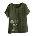 thumbnail image 4 of Plus Size Tops for Women under $5 Short Sleeve Button Floral Print Casual T-shirt Blouse Army Green XL, 4 of 4