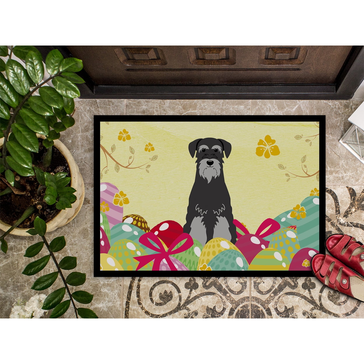 Easter Eggs Standard Schnauzer Black Grey Door Mat