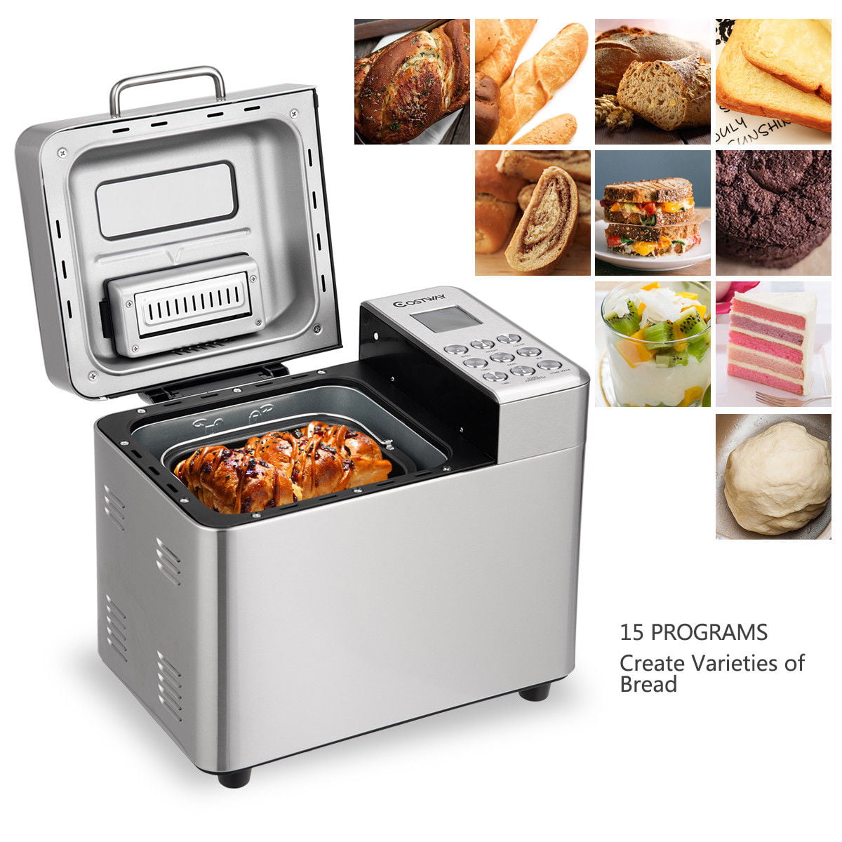 2Lbs Automatic Bread Maker Stainless Steel Programmable Bread Machine