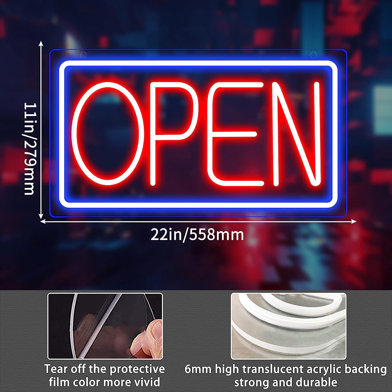 Open Sign, Neon Open Signs for Business Ultra Bright LED Open Signs 22 Inch  Electric Lighted Open Sign with ON/OFF Switch for Business Storefront  Window Glass Door Store Bar Salon Cafes Restaurant