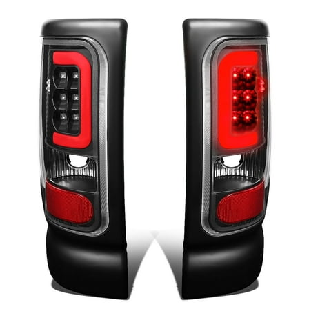DNA Motoring For 94-02 Dodge Ram 1500 2500 3500 LED Red C-Tube Tail Light Brake Lamps Pair Black