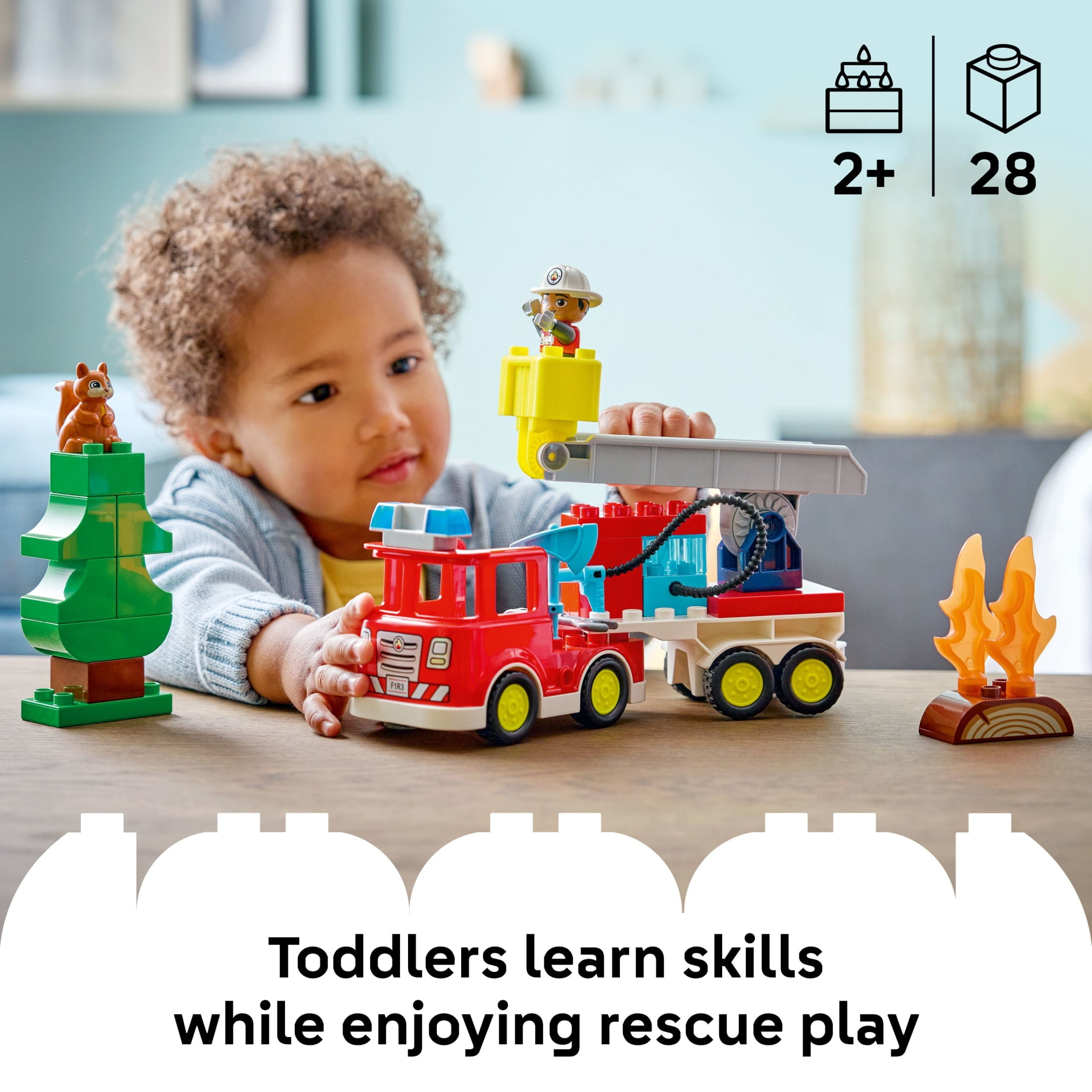 LEGO DUPLO Town Fire Truck with Hose and Firefighter Building Toy for Toddlers - Learning Play Set for Boys & Girls, Ages 2+ - Building Blocks for Motor Skills Practice - Gift for Birthdays - 10473