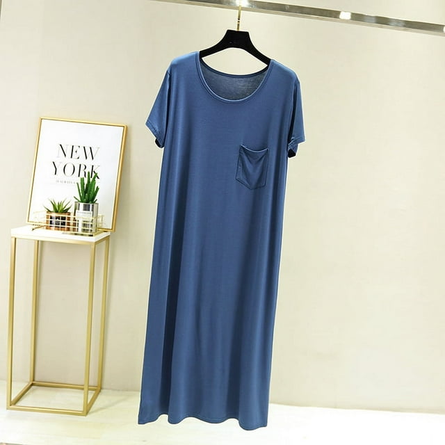 Robe d'Été Décontractée Manches Courtes Col Rond Modal Tee-Shirt Doux avec Poche Vêtements de Maison Décontractés Robe de Nuit Vêtements pour Femmes FJH