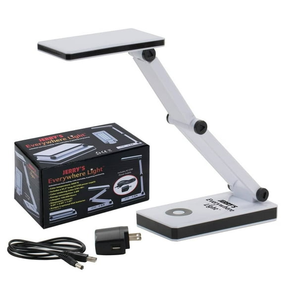 Jerry's Artarama Portable LED Desk Lamp - Flexible Gooseneck, Adjustable Level 24 LEDs, Stepless Dimming Desk Lamp, Perfect for Crafting - Includes AC/USB Power Supply (Optional AA Battery) - White
