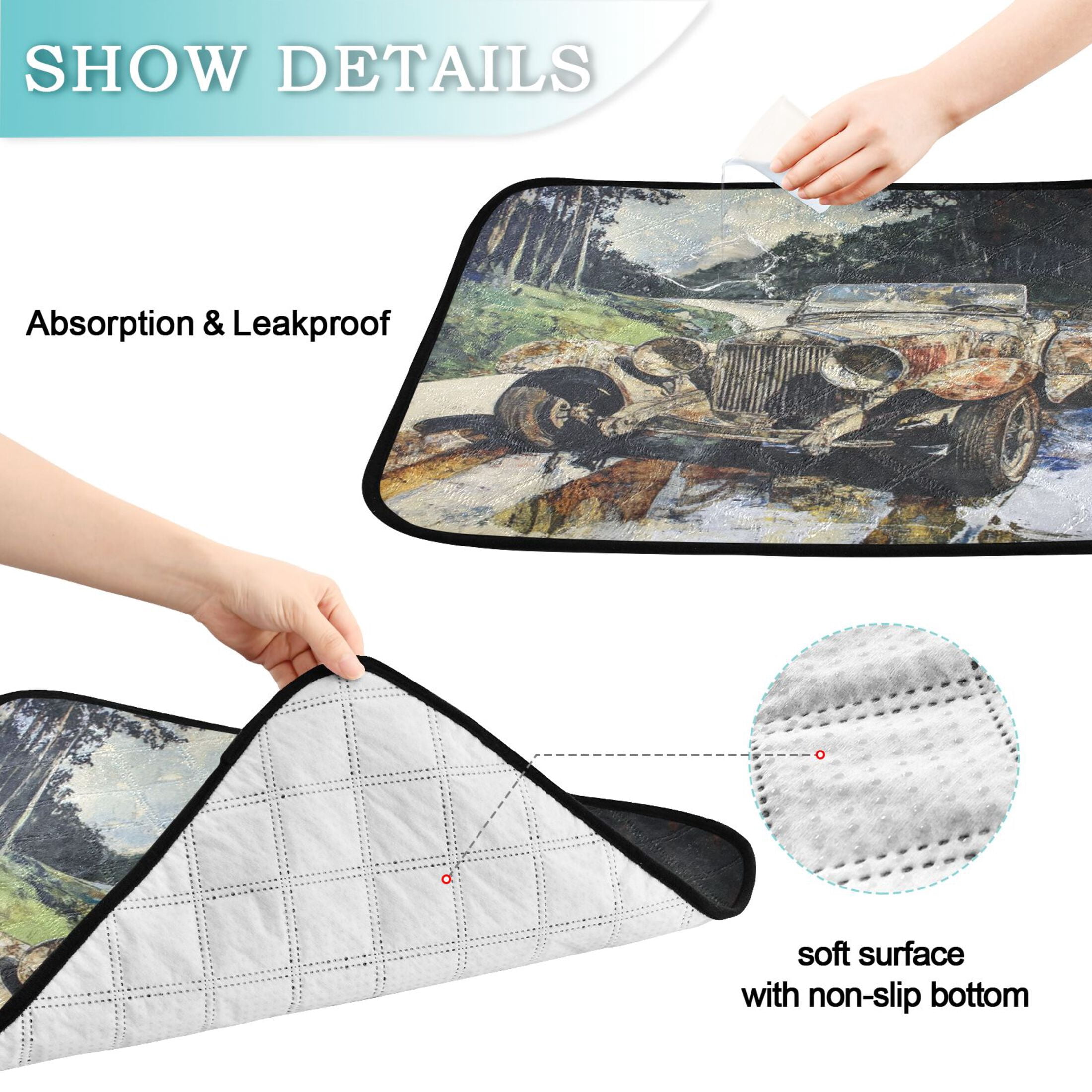 Qxltty Ancient Cars Cat litter Pads Pet Set of 3 Diaper Mats Center Anti-leakage Layer Absorbent Soft and Comfortable