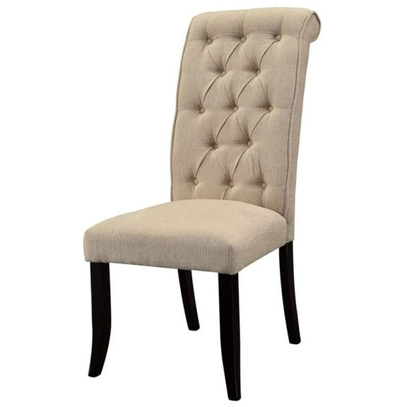 Bowery Hill Transitional Fabric Tufted Side Chair in Ivory (Set of 2)