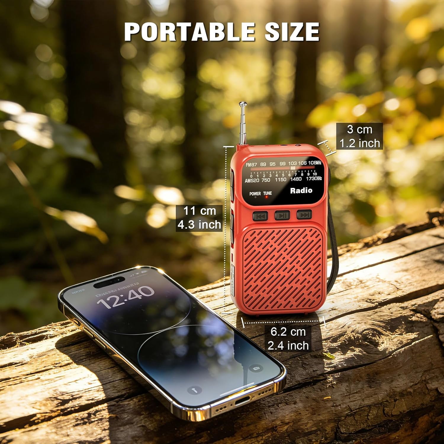 Portable Radio AM FM,Mini Tansistor Radio,Pocket Radio with Flashlight,Tuning Knob,TF Card Slot,Headphone Jack, 3AA Battery Operated or Plug in Wall,Compact Personal Radios for Gift,Family,Elder,Red