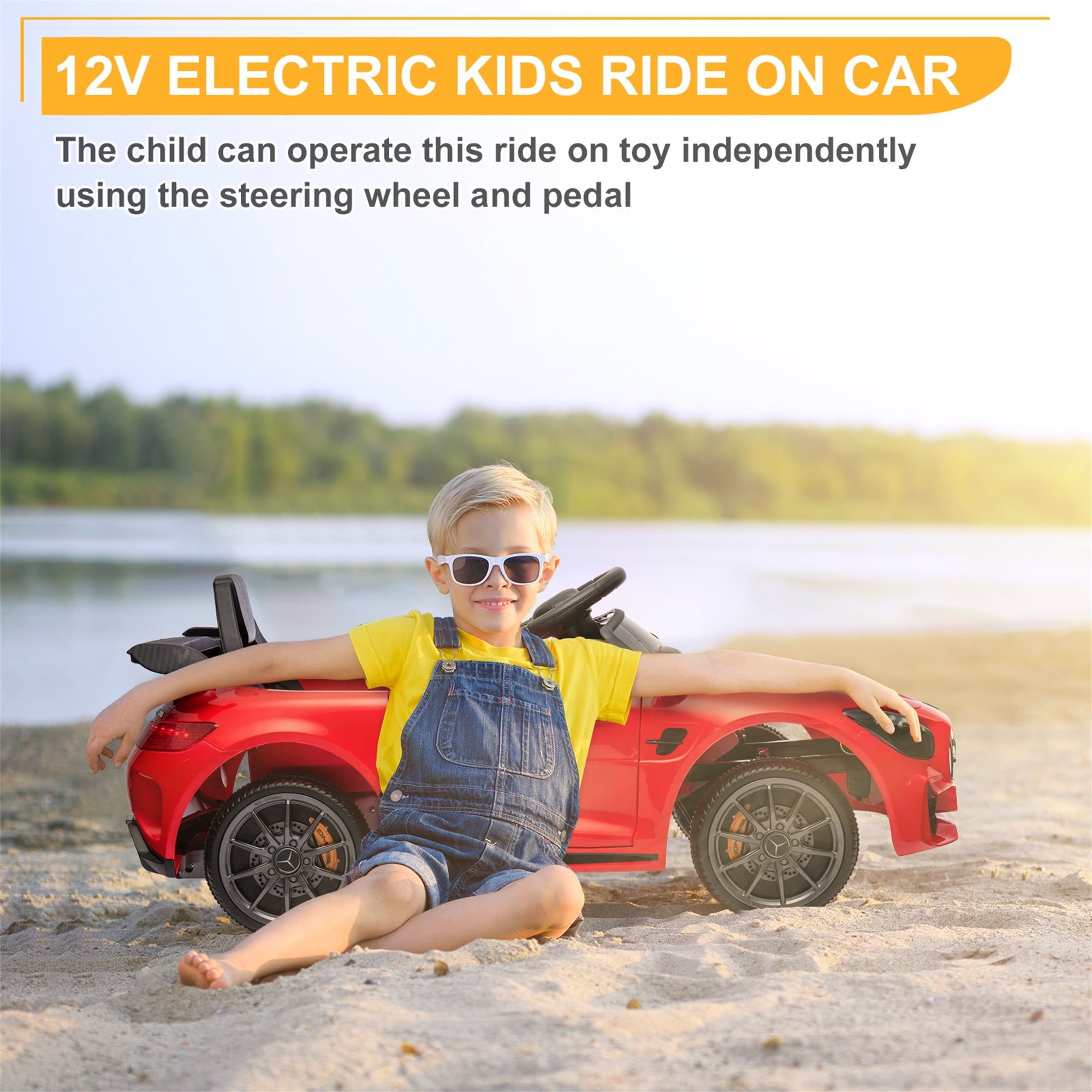 CIPACHO Electric Cars for Kids, 12V Battery Powered Ride On Car with Remote Control, LED Lights, MP3 Player, 3 Speeds, Best Gift for Boy, Girls, Red