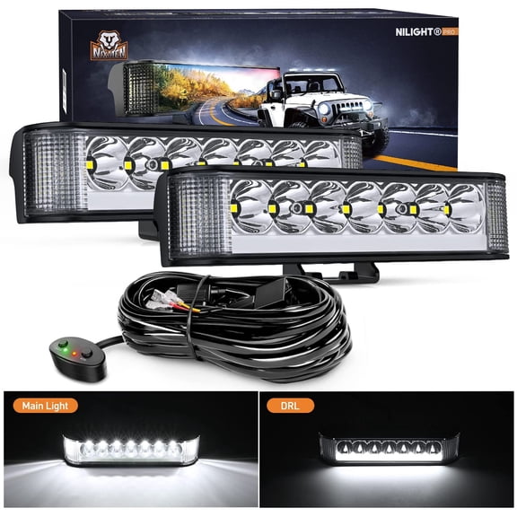 Nilight Side Shooter LED Pods with DRL 6.5 Inch 2089LM Spot Flood Combo Light Bar w/ 16AWG Wiring Kit for Fog Driving Auxiliary Lamp on Truck ATV UTV Jeep