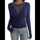 thumbnail image 1 of Camisas Ajustadas de Larga de con Cuello en V Profundo para Mujer, Moda Y2K 2025 Azul Marino M, 1 of 10