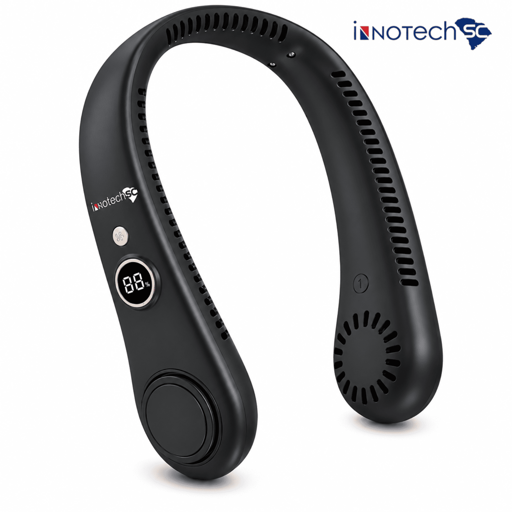 INNOTECH SC Portable Neck Fan with LED Display - Hands Free 5 Speeds Bladeless Personal Cooling Fan, Rechargeable Lightweight Wearable Fan – Black