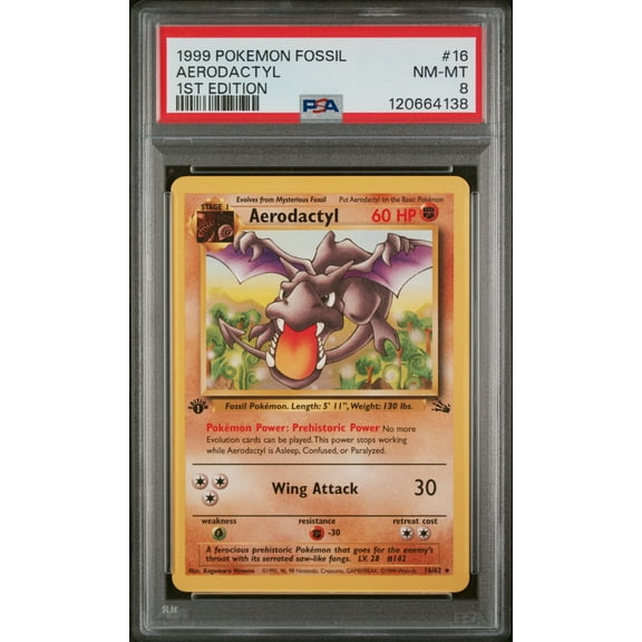 1999 Pokemon Fossil 1st Edition Aerodactyl #16 PSA 8