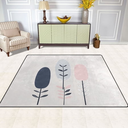 Floral Illustration Design 63''x48'' Plush Memory Foam Bath Mat, Soft, Absorbent, Non Slip, Durable