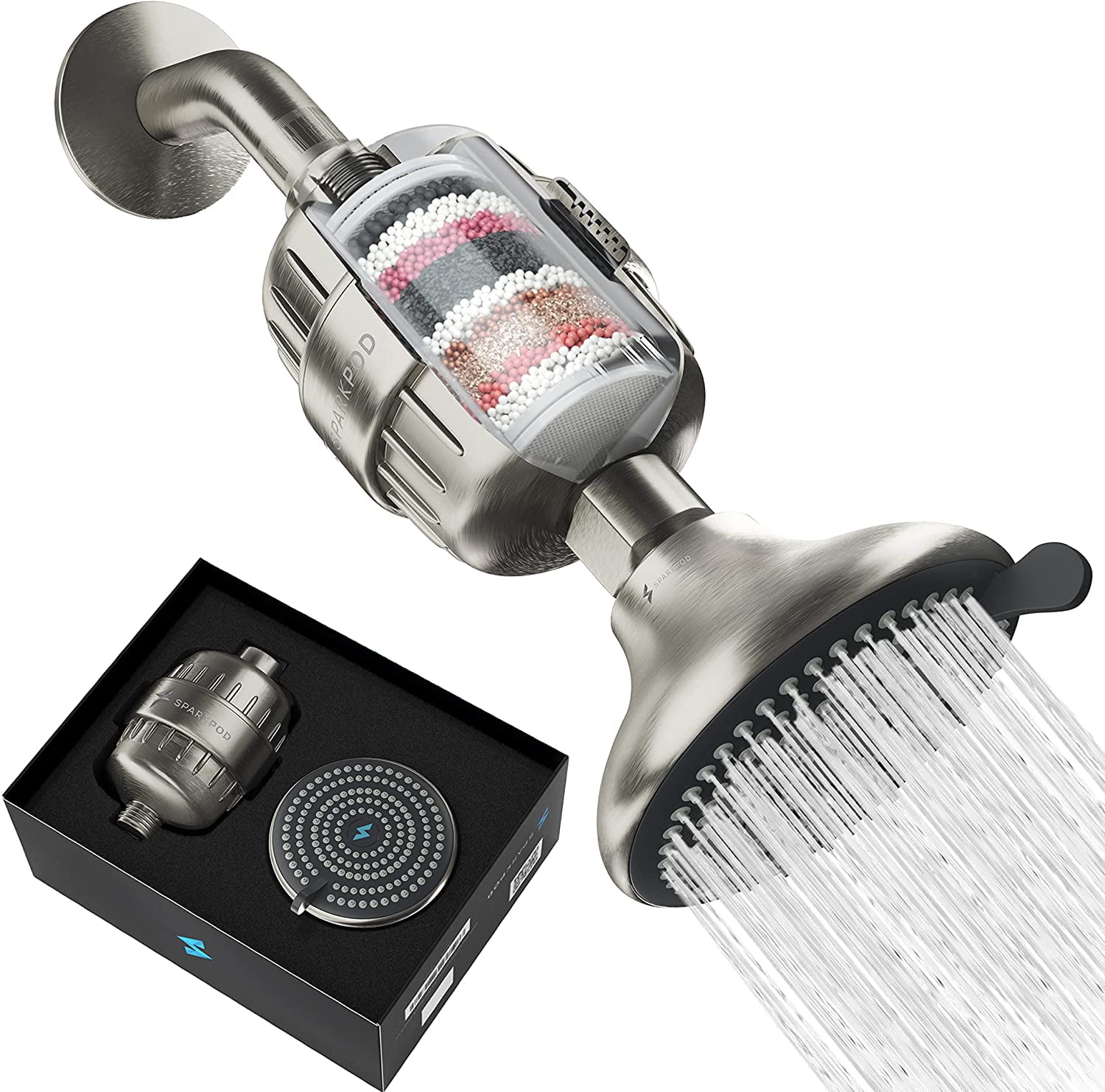 SparkPod High Pressure Shower Head with Filter Rejuvenates Skin and