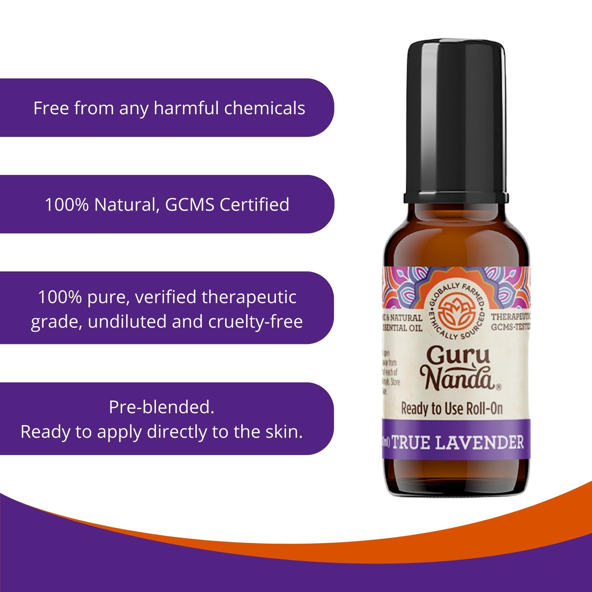 GuruNanda's True Lavender Essential Oil Roll-Ons, 100% Pure, 4 Pk