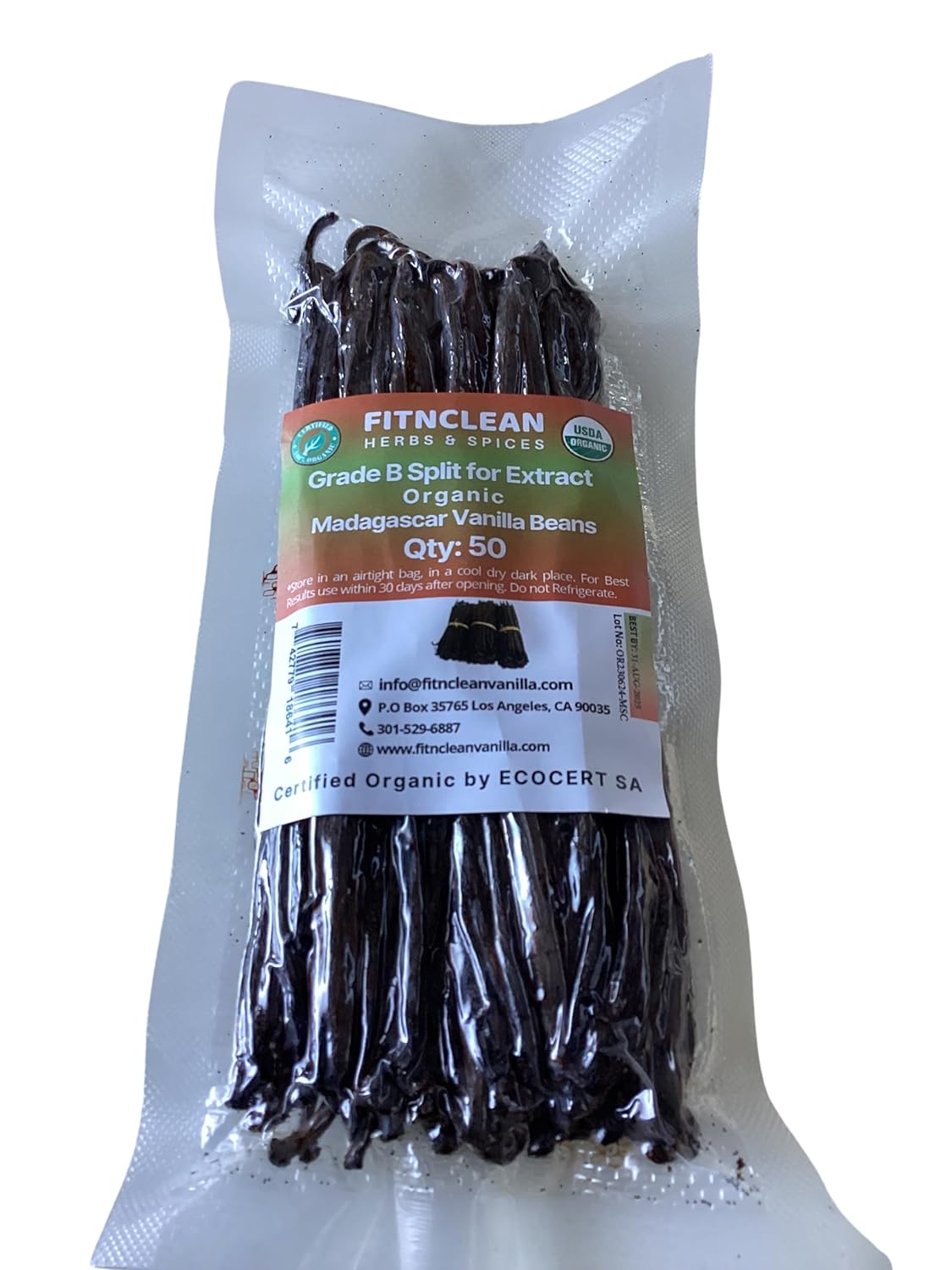50 Split Organic Madagascar Vanilla Beans Grade B| 5"-7" For Extract by FITNCLEAN VANILLA| Bourbon NON-GMO Pods for Paste
