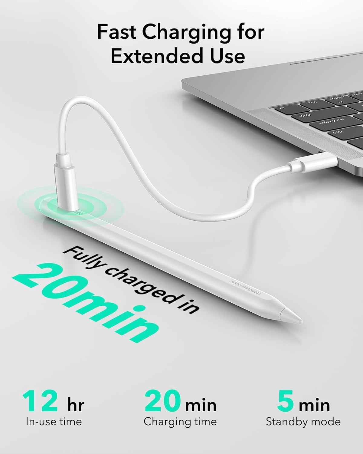 ESR Geo Digital Pencil Compatible with Apple iPad 2018-2026 (A16/10/9/8, Air 13/11, Pro 12.9/13/11, Mini 7/6/5), Find My & Easy Shortcuts, White (No Wireless Charging)