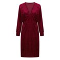 thumbnail image 4 of SMihono Fashion Women's V Neck Velvet Wedding Guest Dress, Elegant Long Sleeve Bodycon Formal Cocktail Party Pencil Dresses Wine 12, 4 of 6