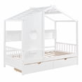 thumbnail image 3 of Lit Cabane en Bois Format Simple avec 2 Tiroirs, Lit pour Enfants avec Tablette de Rangement, Blanc, 3 of 8