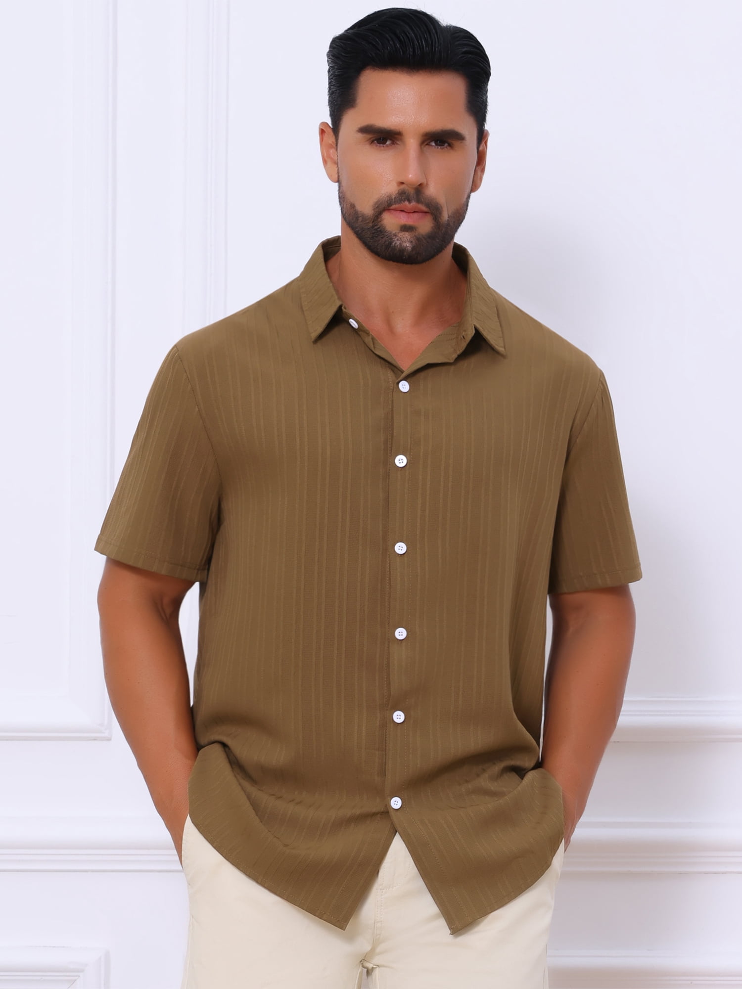 DARING DIVA Men's Short Sleeve Button Down Beach Summer Casual Shirt for Men XL Brown