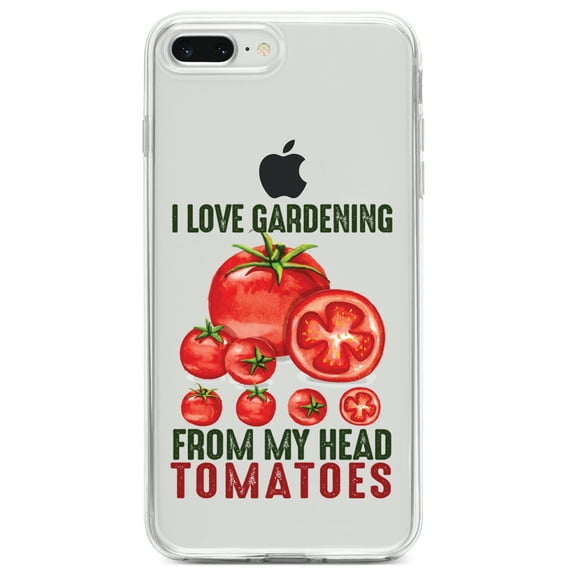 DistinctInk Clear Shockproof Hybrid Case for iPhone 7 PLUS / 8 PLUS (5.5" Screen) TPU Bumper Acrylic Back Tempered Glass Screen Protector - I Love Gardening from My Head Tomatoes
