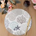 thumbnail image 3 of Gray Shell Coral Round 13 Inch Placemats Set of 8, Coastal Summer Beach Nautical Ocean HeatResistant Non Slip Place Mats for Dining Table, Wipeable Braided Kitchen Table Mats for Housewarming, 3 of 9