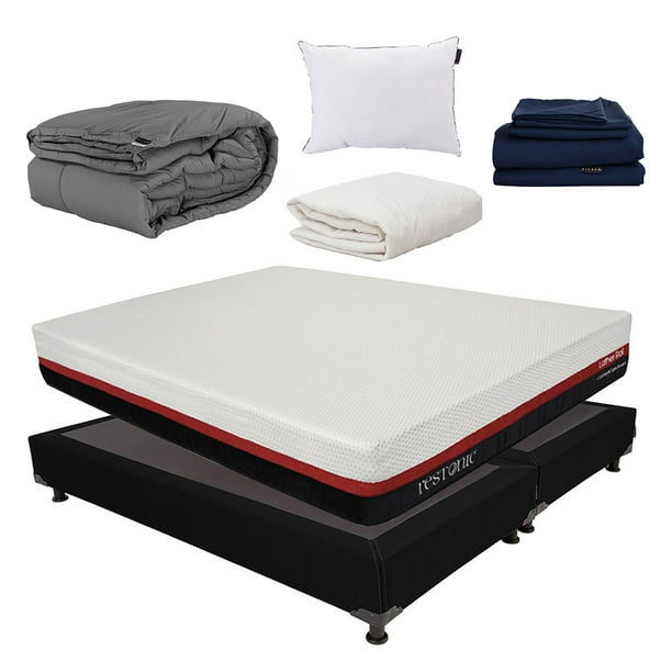 Colchón en caja Lather King Size + Box + Almohada One + Protector Ultra + Sábanas Softy + Edredón Homy