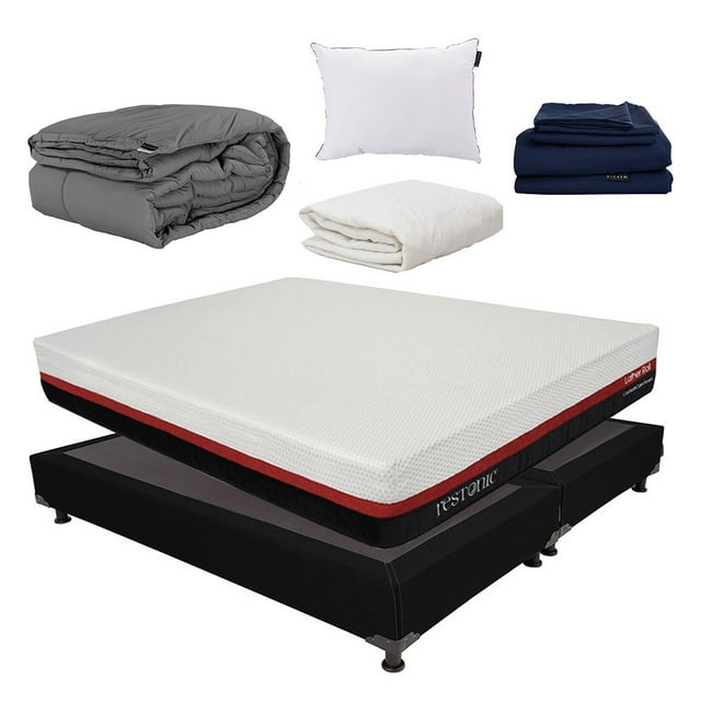 Colchón en caja Lather King Size + Box + Almohada One + Protector Ultra + Sábanas Softy + Edredón Homy
