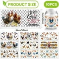 thumbnail image 2 of DIY 10 Sheets UV DTF Cup Wrap Transfer Stickers for Glass 10 Styles Farm Theme Chicken Hen Rooster Rub on Transfers Decal for 16OZ Glass Cups Furniture Craft Wood DIY Crafts DIY, 2 of 6