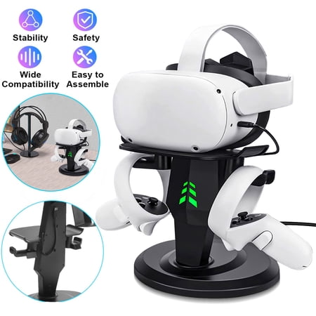 VR Stand, EEEkit VR Headset and Dual Controller Charging Dock Fit for Oculus/Meta Quest 2/3, Quest, Rift S, Valve Index, HP Reverb G2, VR Accessories Display Stand with LED Indicator