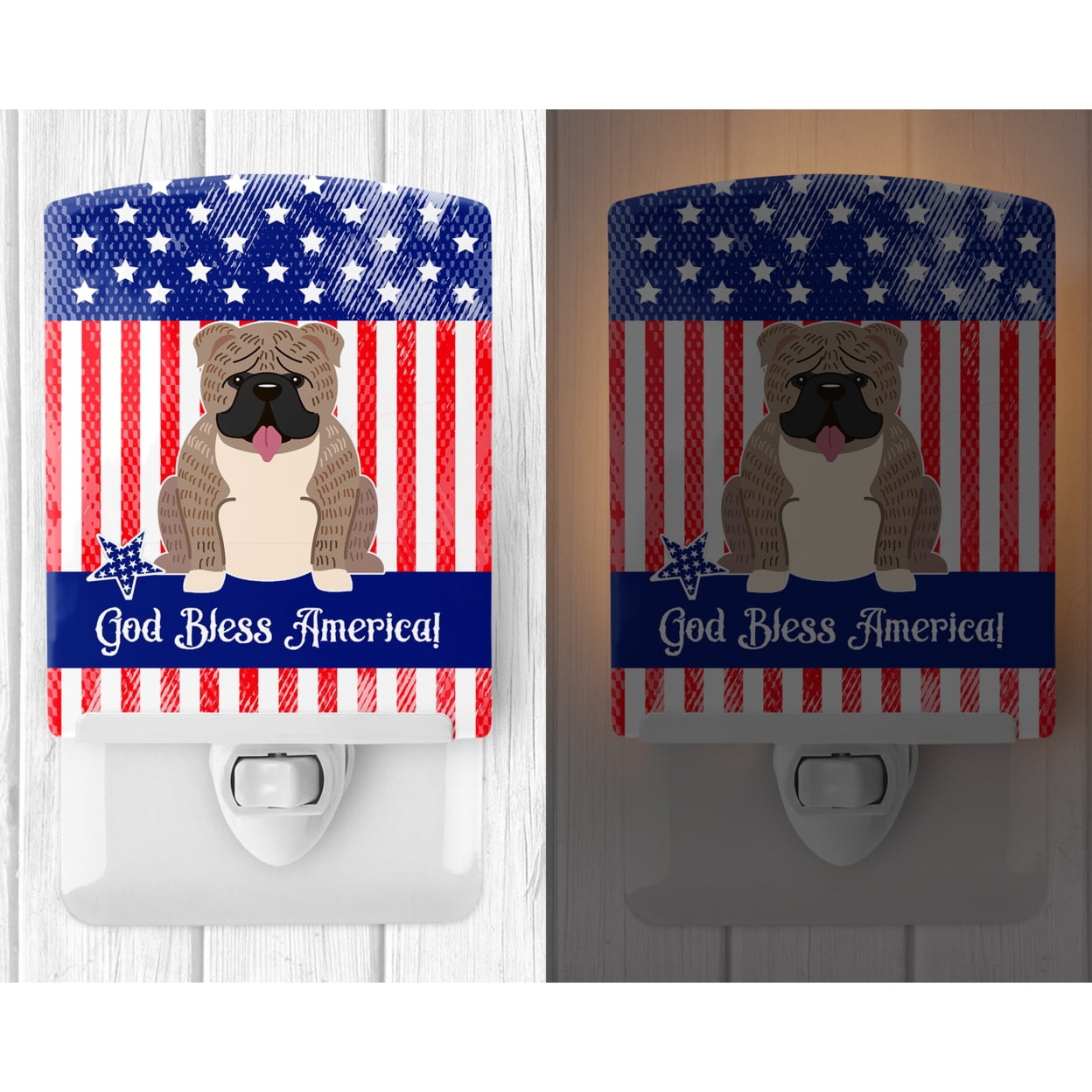Caroline's Treasures BB3121CNL Patriotic English Bulldog Grey Brindle Ceramic Night Light, 6x4x3", multicolor