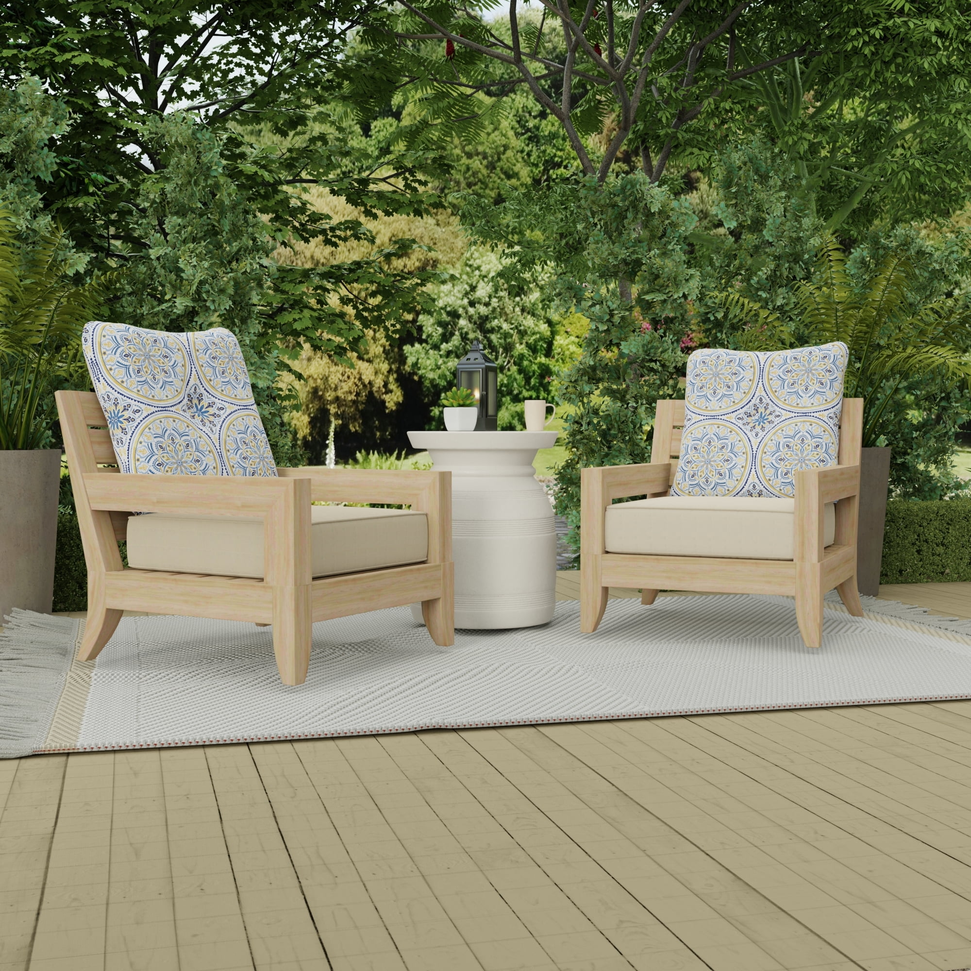 Jordan Manufacturing 23.5" x 24" Castille Multicolor Medallion Square Tufted Outdoor Deep Seat Chair Back Cushion with Fabric Button
