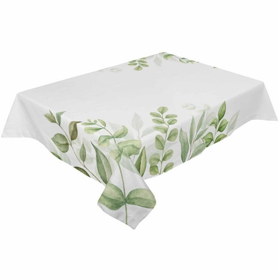 Autumn Eucalyptus Leaves Rectangle Tablecloths 52x70,Fall Watercolor Green White Plant Table Cloth Table Cover Indoor/Outdoor Tabletop Decor for Wedding Holiday Party Dinner Baby Shower