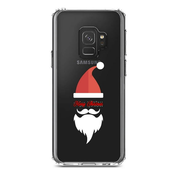 DistinctInk Clear Shockproof Hybrid Case for Samsung Galaxy S9 (5.8" Screen) - TPU Bumper Acrylic Back Tempered Glass Screen Protector - Santa Hat Merry Christmas